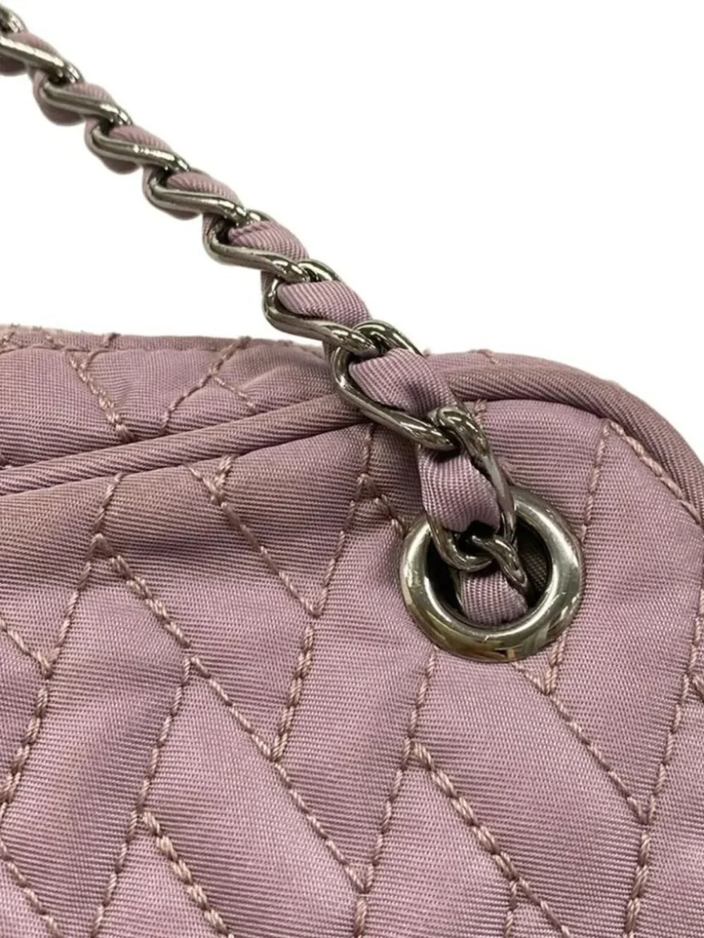 PRADA Light Purple Purple Nylon Leather Handbag